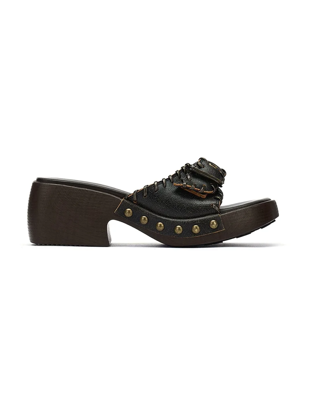 Arcadiagyal | Woven Leather Platform Clog Slides