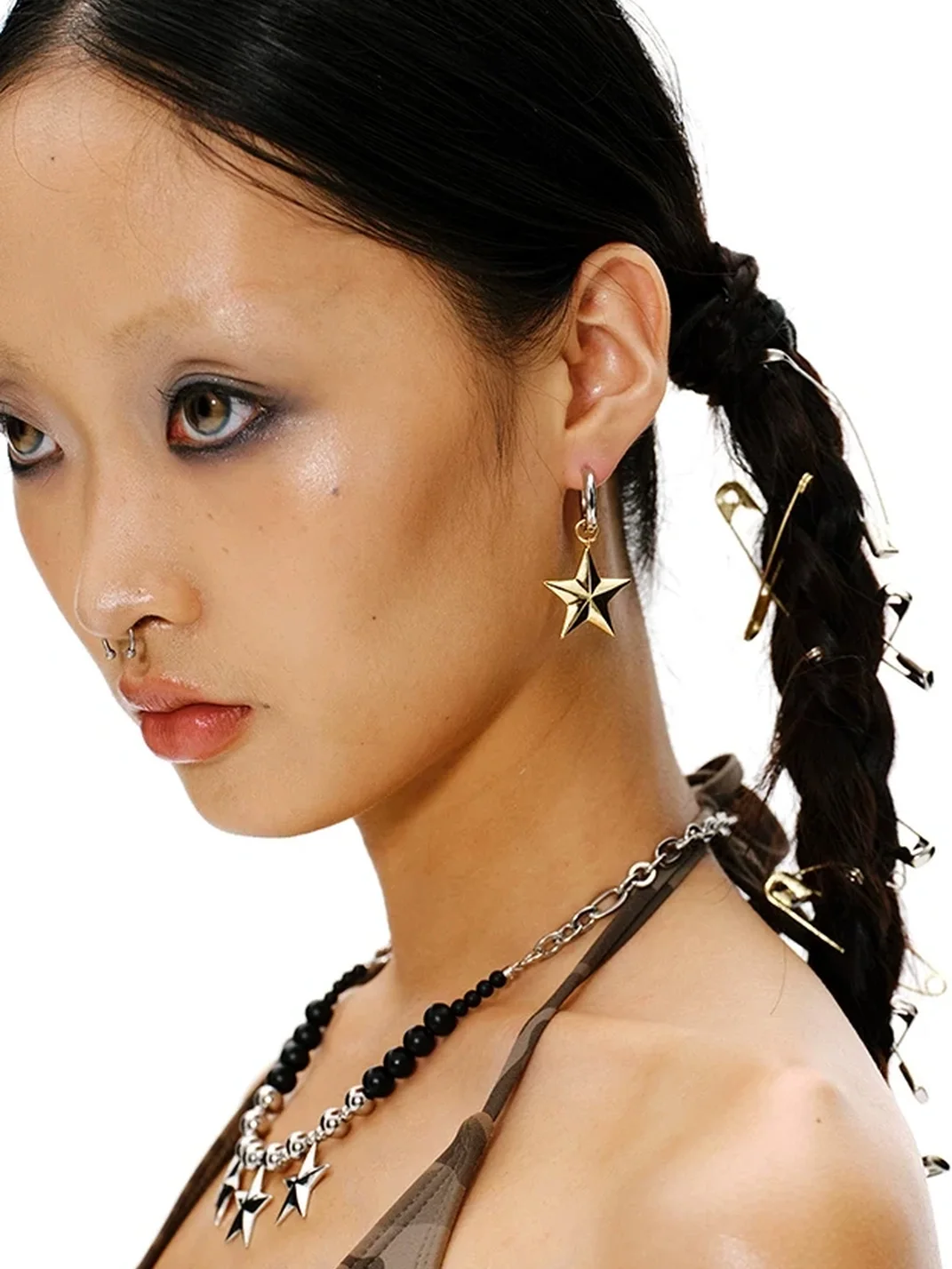 SchwarzGold | Two-Tone 3D Star Hoop Earrings