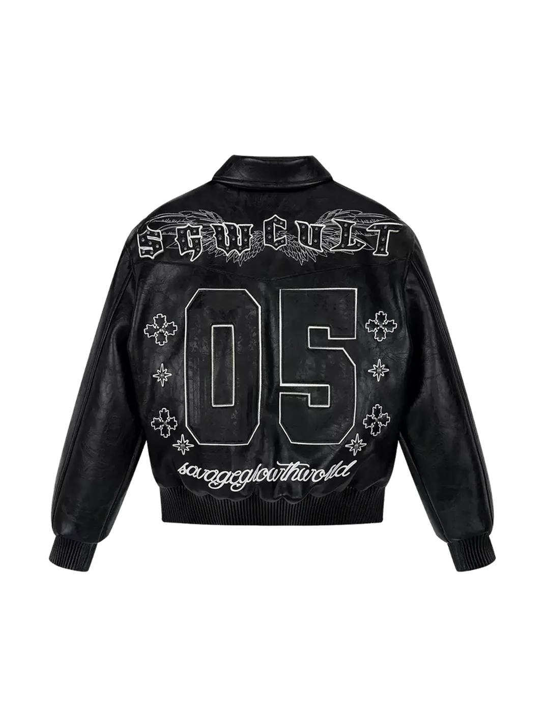 SAXGENWON | Studded Embroidered Faux Leather Moto Jacket