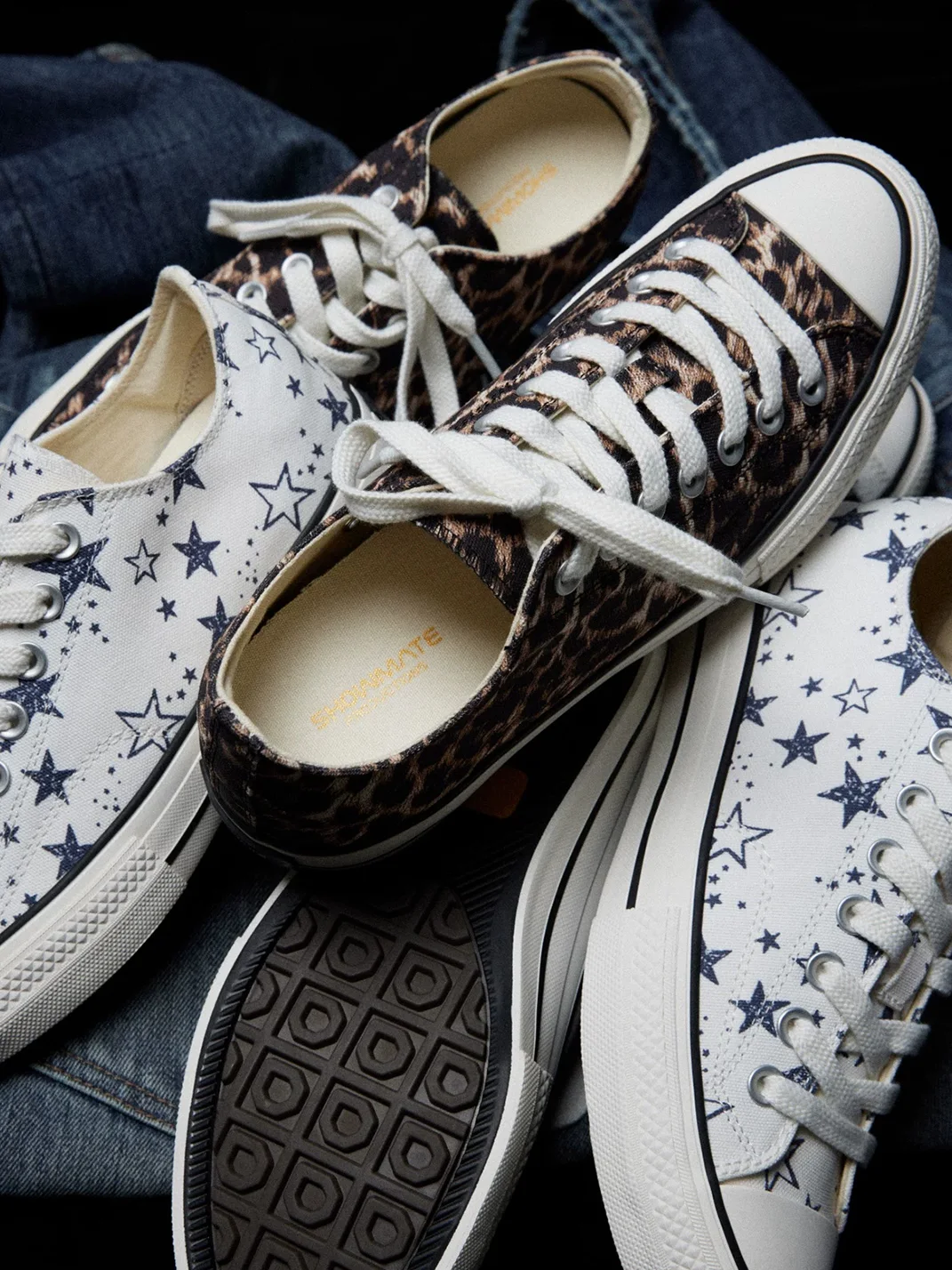 VOWPROGRESS | 1970s Leopard Star Low-Top Platform Canvas Sneakers
