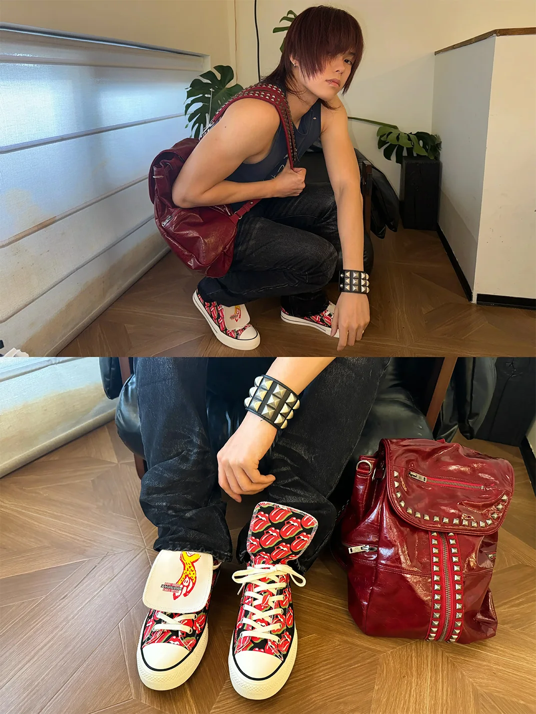 VOWPROGRESS | Tongue And Lips Print Low-Top Canvas Sneakers