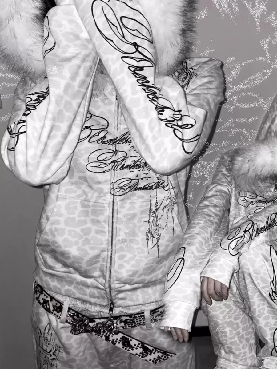 B0RN1NH3LL | Leopard Print Plush Trim Zip Hoodie - 4
