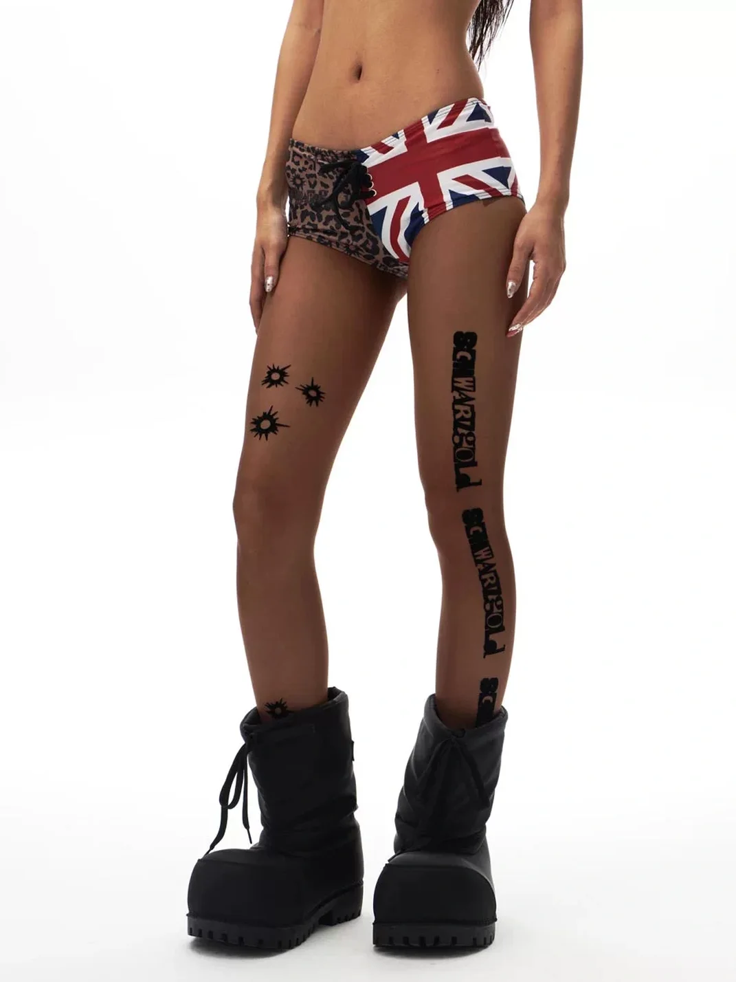 SchwarzGold | Ultra-Sheer Brown Letter Print Tights