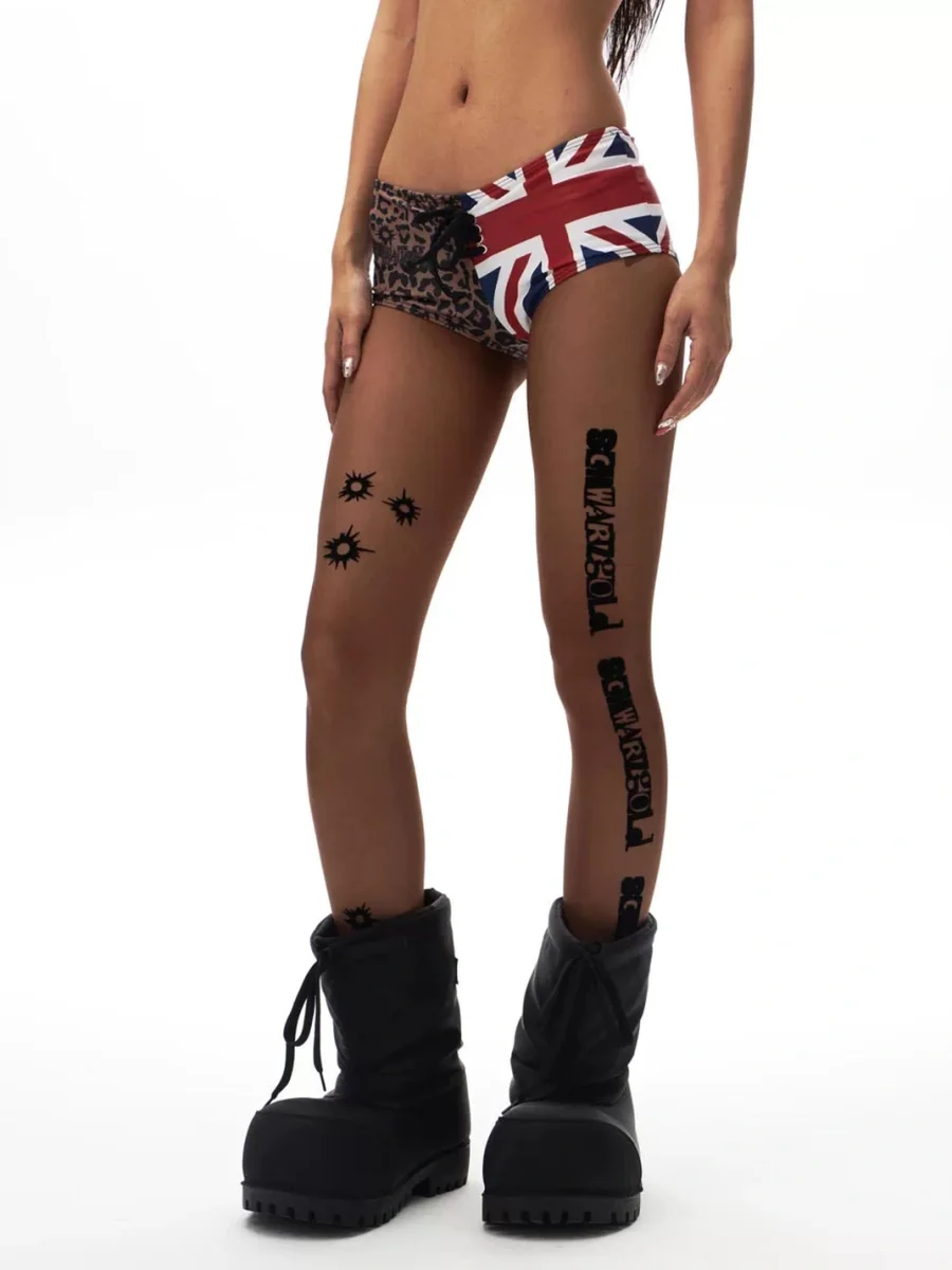 SchwarzGold | Ultra-Sheer Brown Letter Print Tights - 2