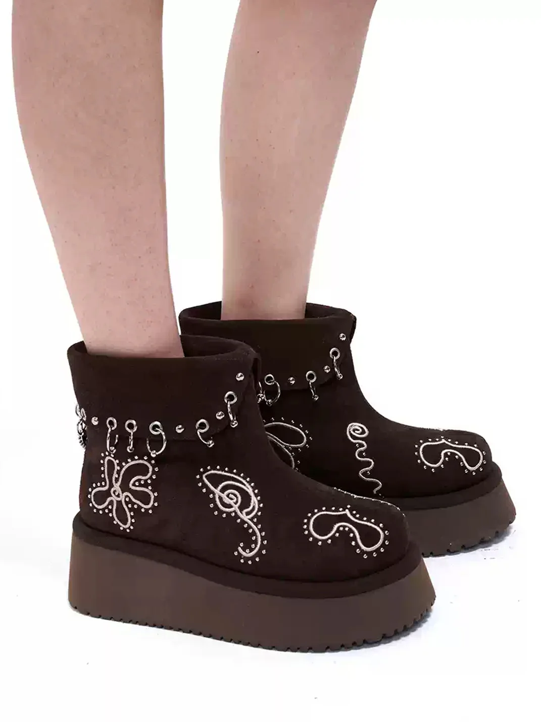 Arcadiagyal | Fair Isle Studded Platform Ankle Boots