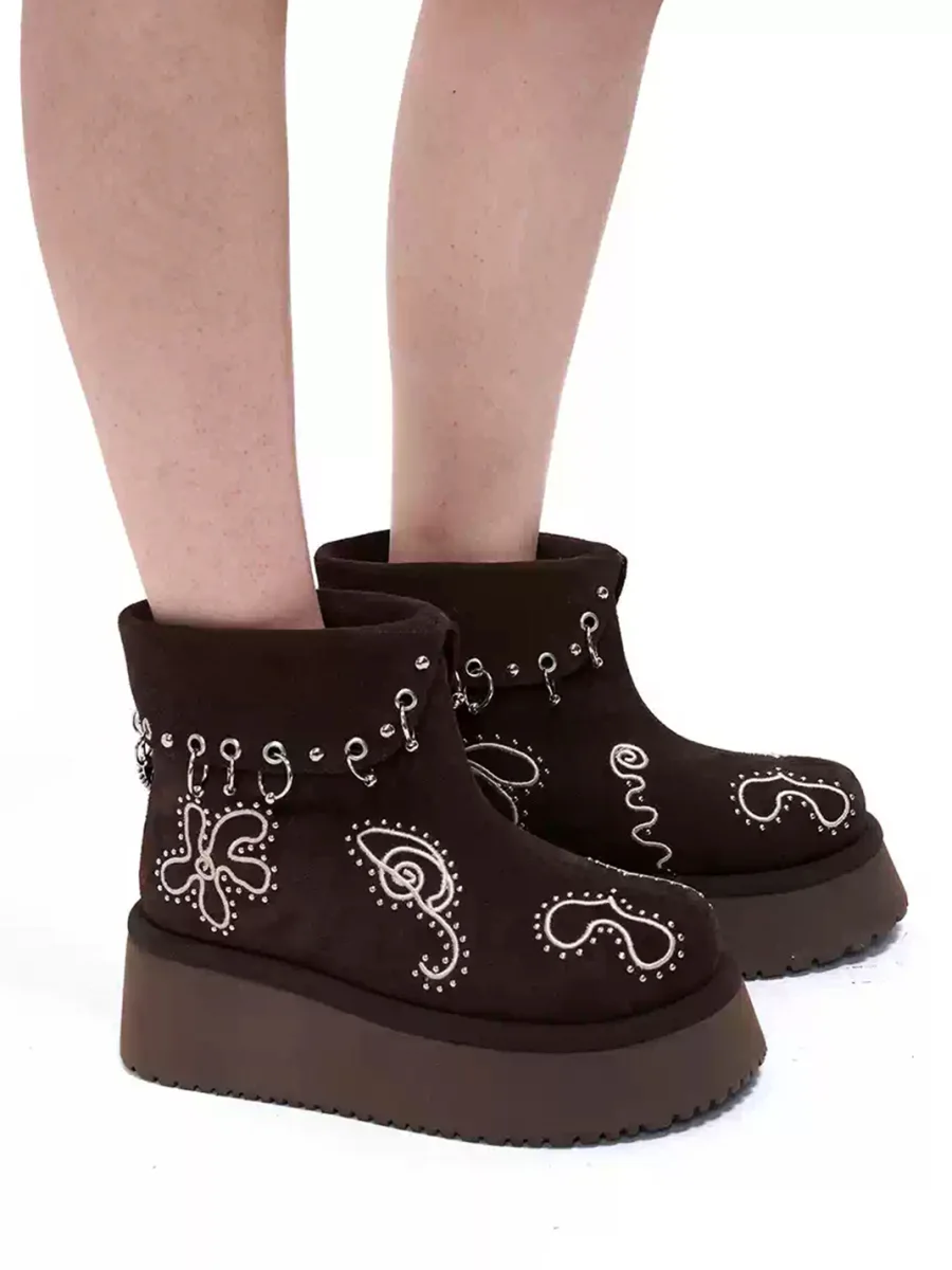 Arcadiagyal | Fair Isle Studded Platform Ankle Boots - 2