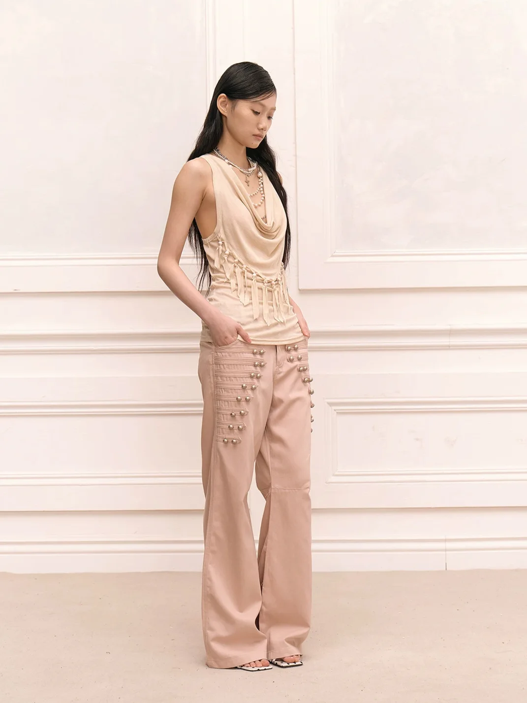 FayChui | Metal Button Wide Leg Pants