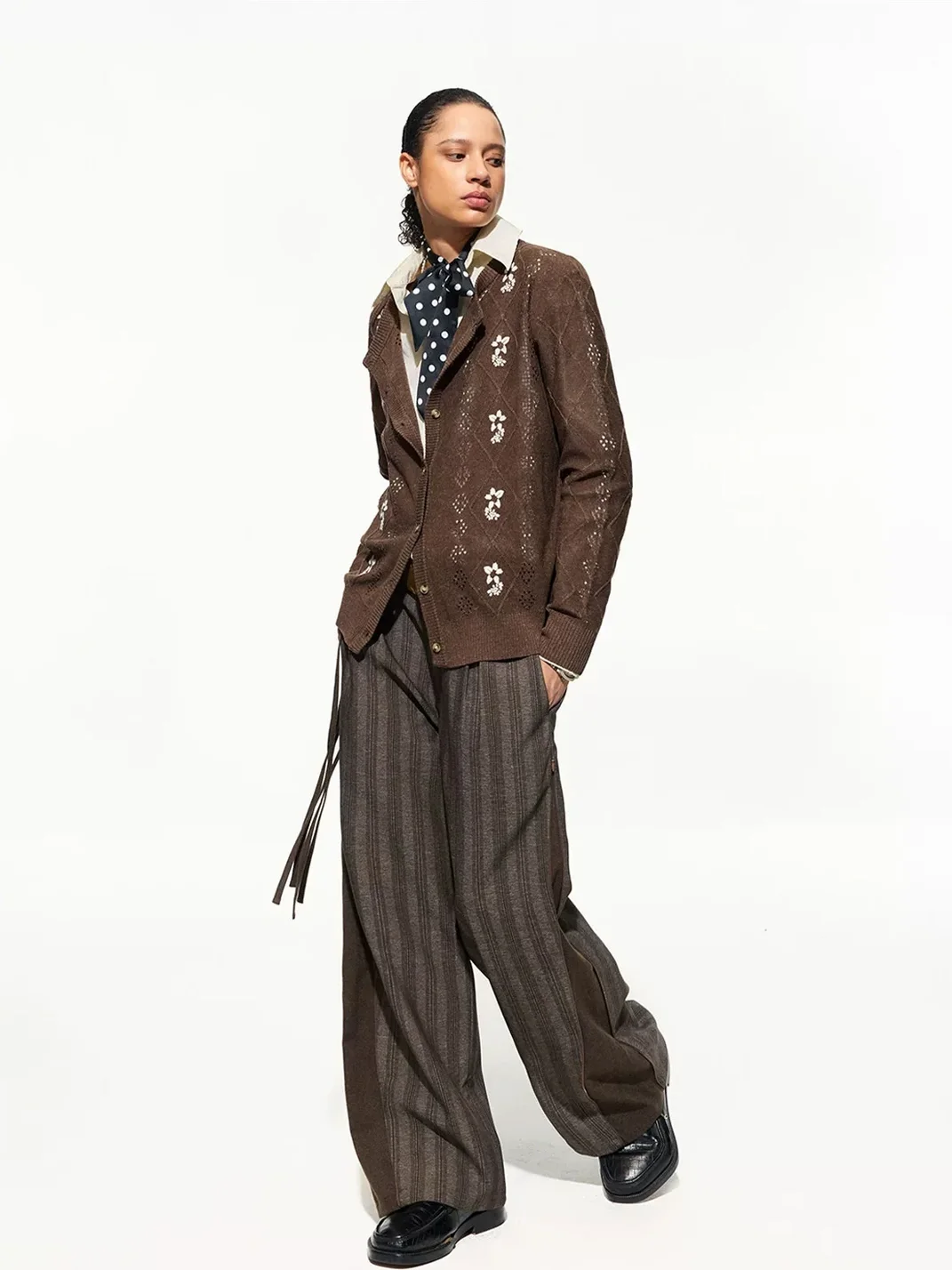 OPENFLY | Embroidered Openwork Long Sleeve Knit Cardigan