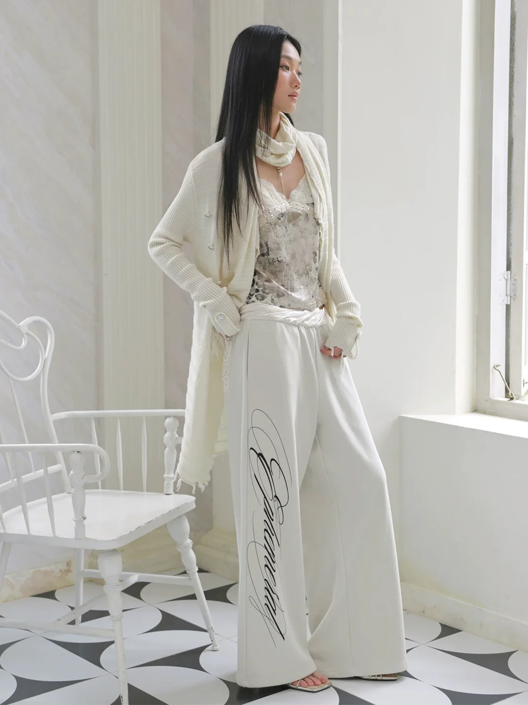 FayChui | Low-Rise Script Print Wide-Leg Pants