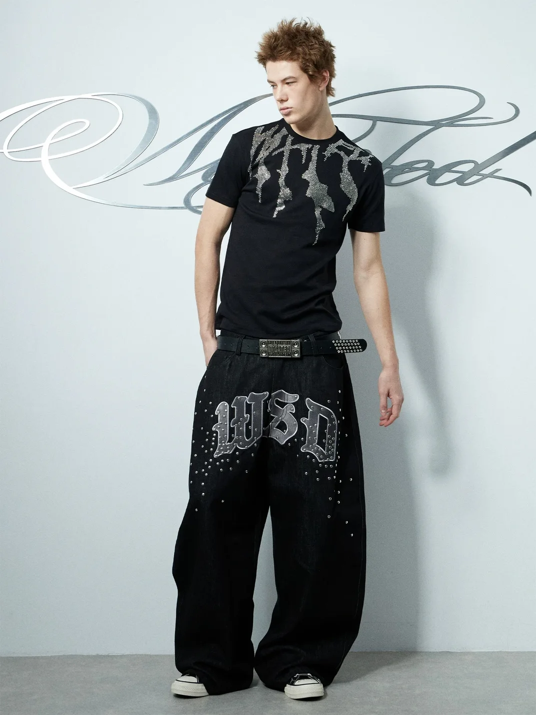 WASTED | Rhinestone Punk Fitted Short Sleeve T-Shirt
