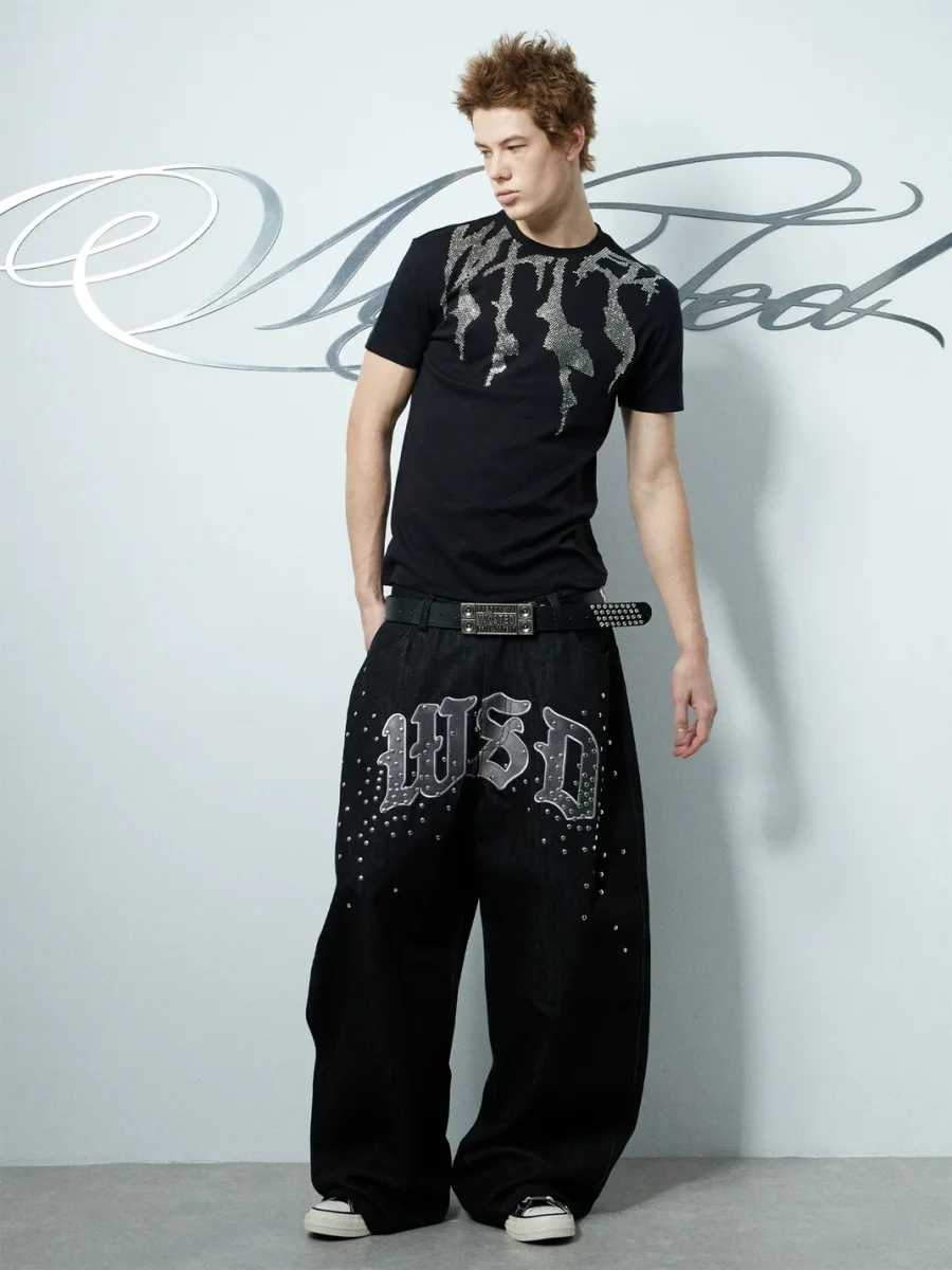 WASTED | Rhinestone Punk Fitted Short Sleeve T-Shirt - 4