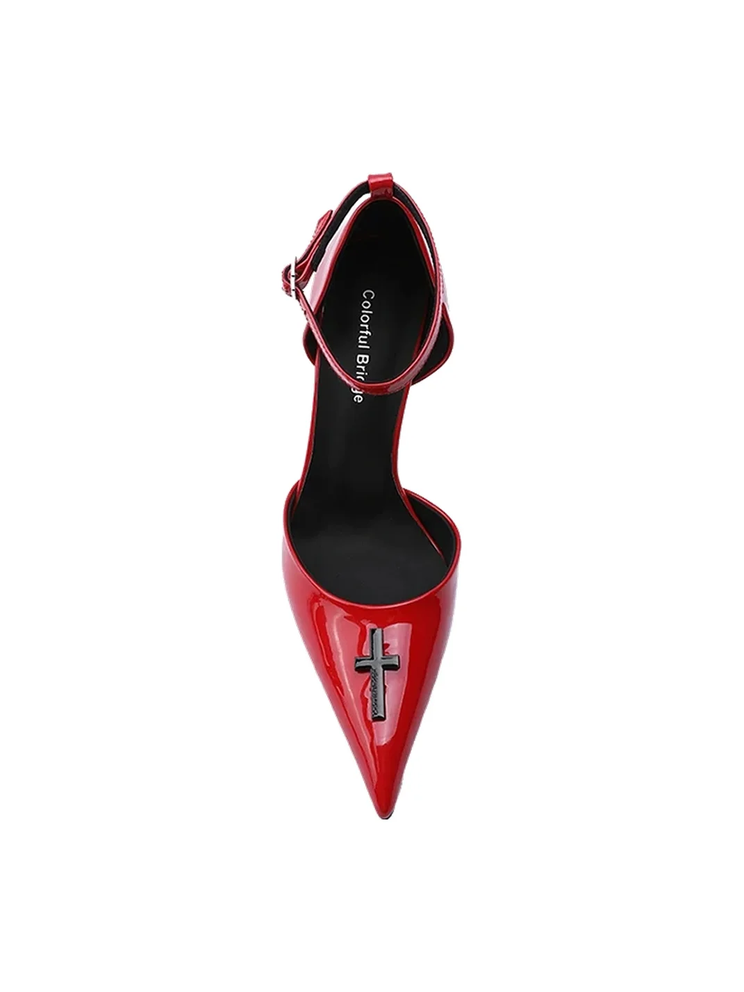Colorful Bridge | Red Patent Pointed-Toe Strappy Heels