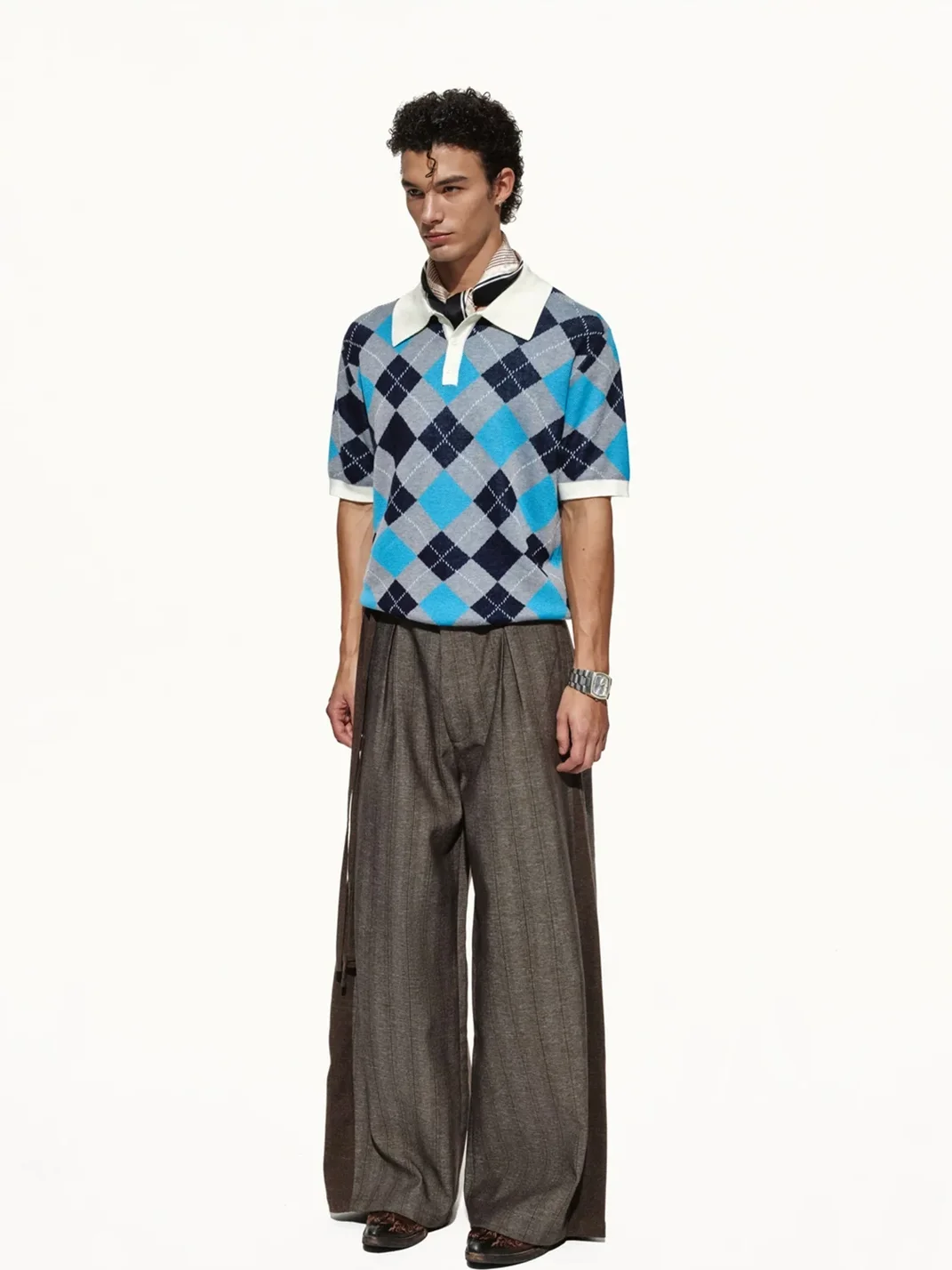 OPENFLY | Argyle Contrast Collar Knit Polo Shirt