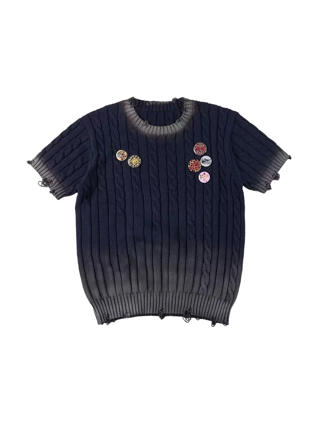 SAXGENWON | Gradient Cable Knit Boxy Short Sleeve Sweater