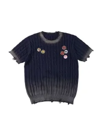 SAXGENWON | Gradient Cable Knit Boxy Short Sleeve Sweater