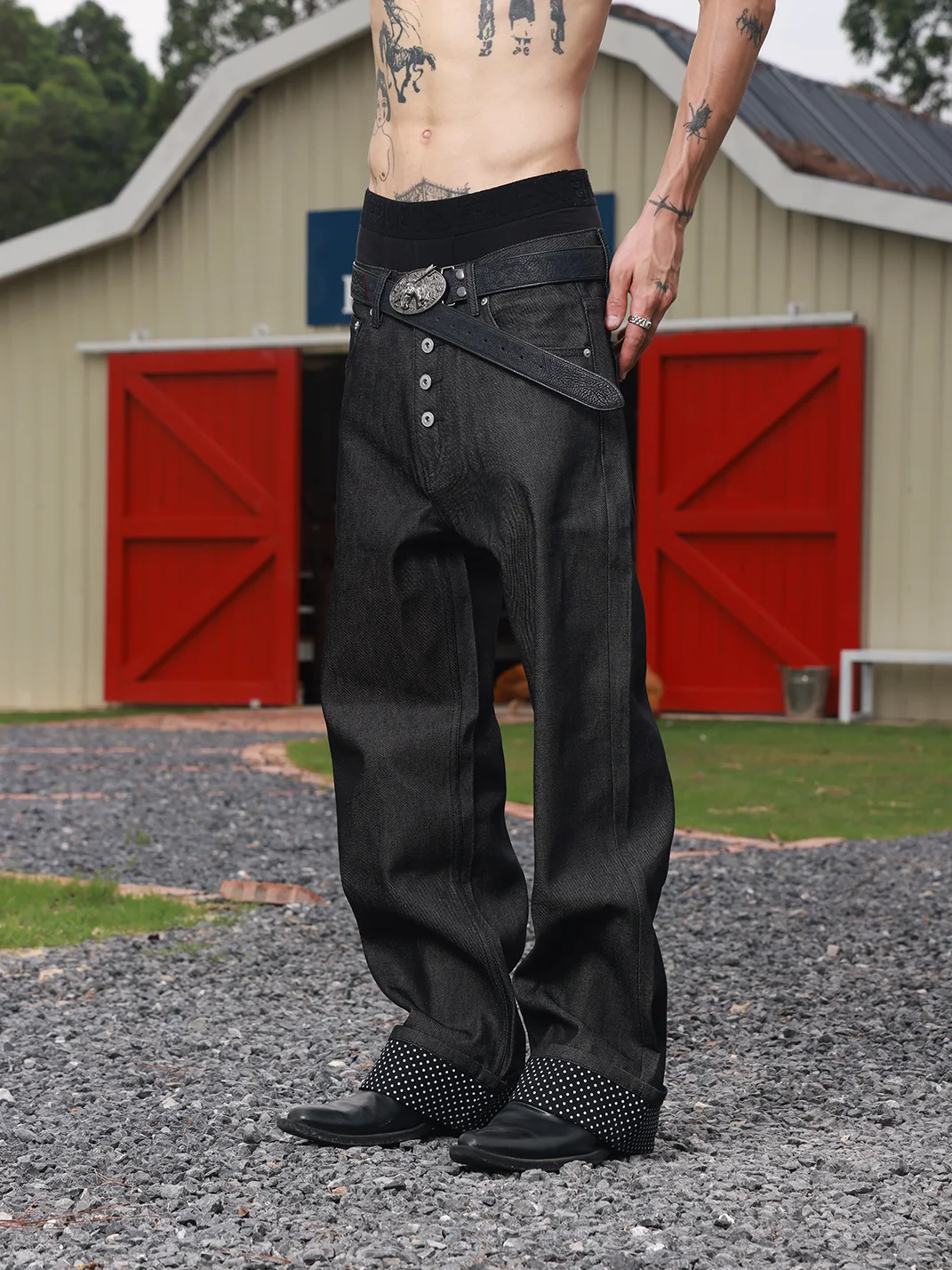 VOWPROGRESS | Polka Dot Cuff Loose Straight Leg Jeans
