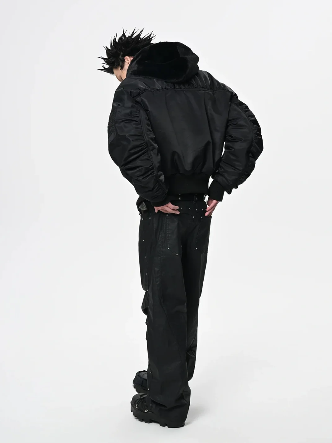 SAXGENWON | Cropped Hooded Faux Fur Bomber Jacket