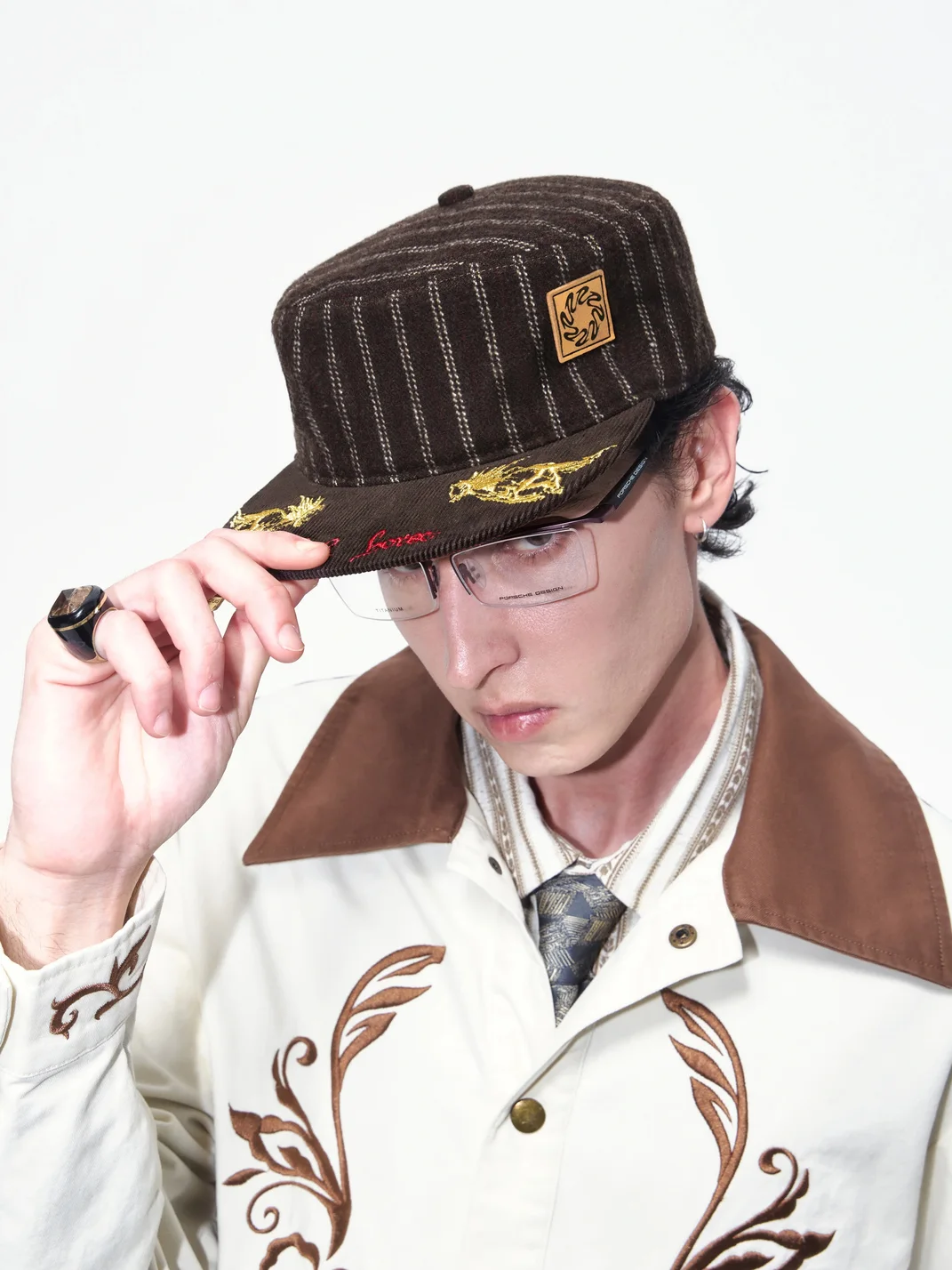 OPENFLY | Vintage Corduroy Striped Embroidered Flat-Brim Cap