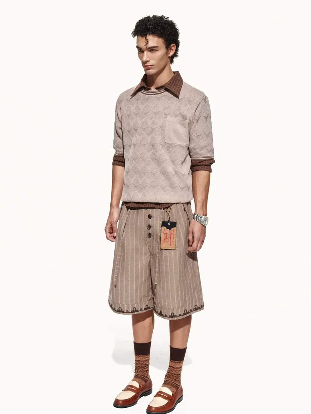 OPENFLY | Geometric Knit Ribbed Short Sleeve T-Shirt