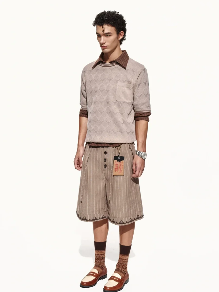 OPENFLY | Geometric Knit Ribbed Short Sleeve T-Shirt - 3