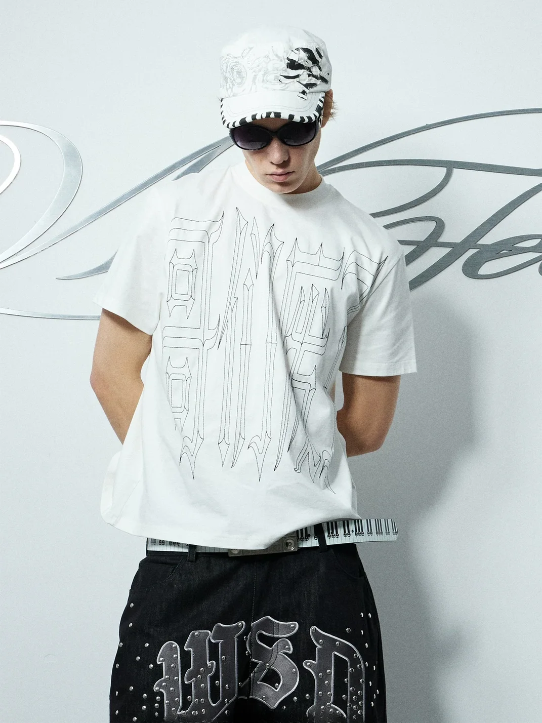 WASTED | Zebra Trim Rhinestone Embroidered Flat Top Cap