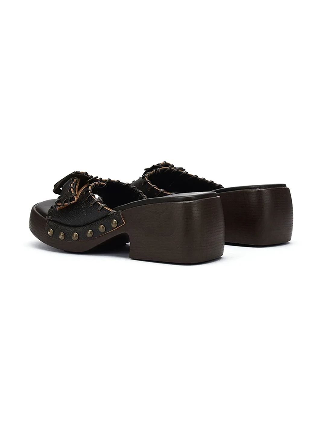 Arcadiagyal | Woven Leather Platform Clog Slides
