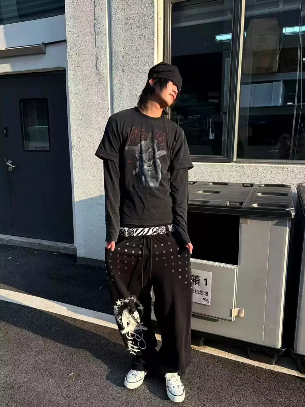 SAXGENWON | Studded Graphic Wide Leg Sweatpants