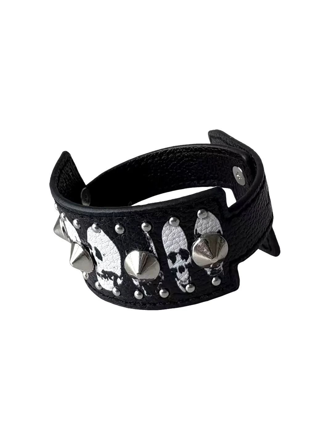 B0RN1NH3LL | Skull Print Studded Wristband Bracelet