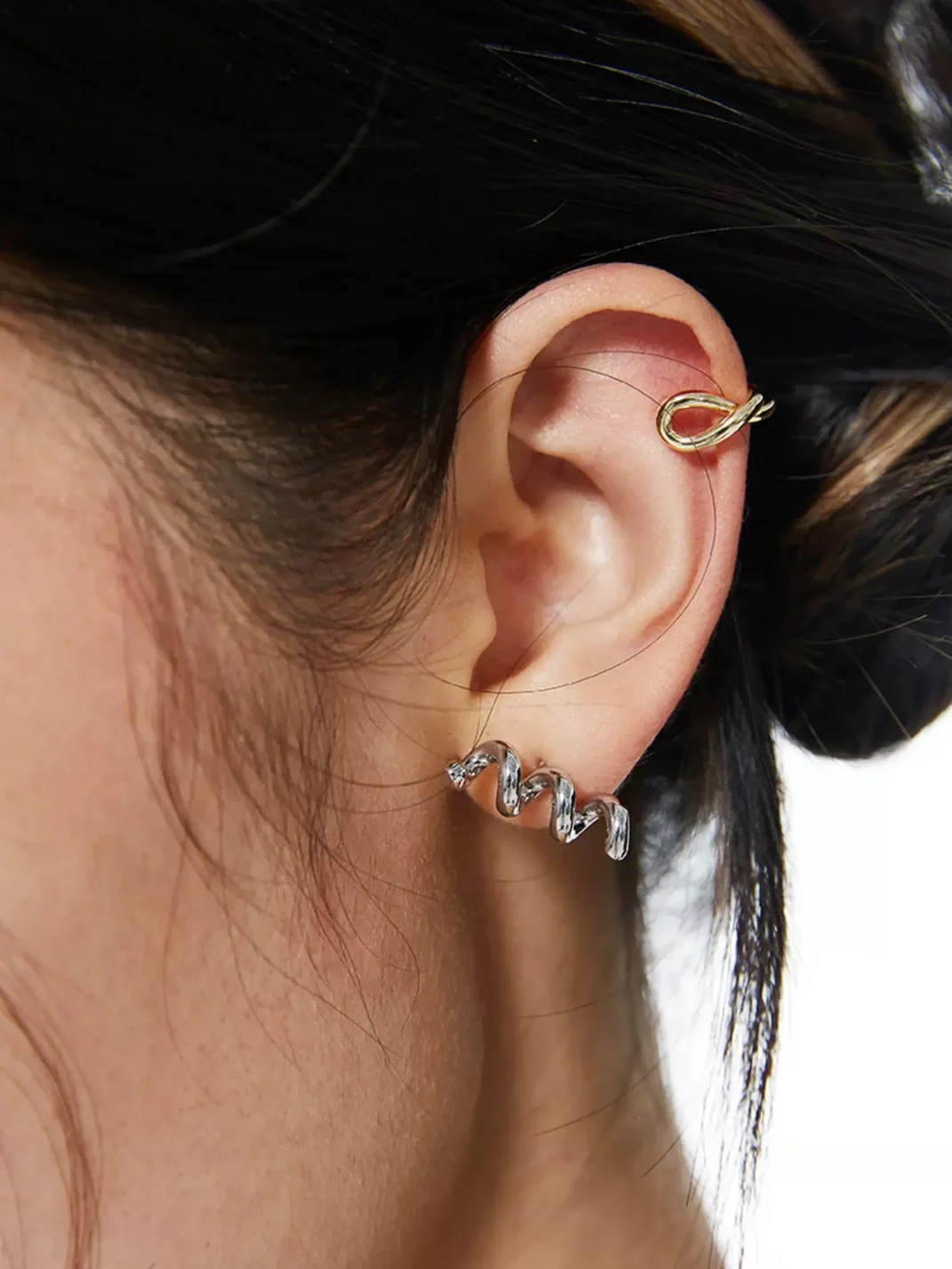 SchwarzGold | Asymmetric Spiral Stud And Clip Earrings