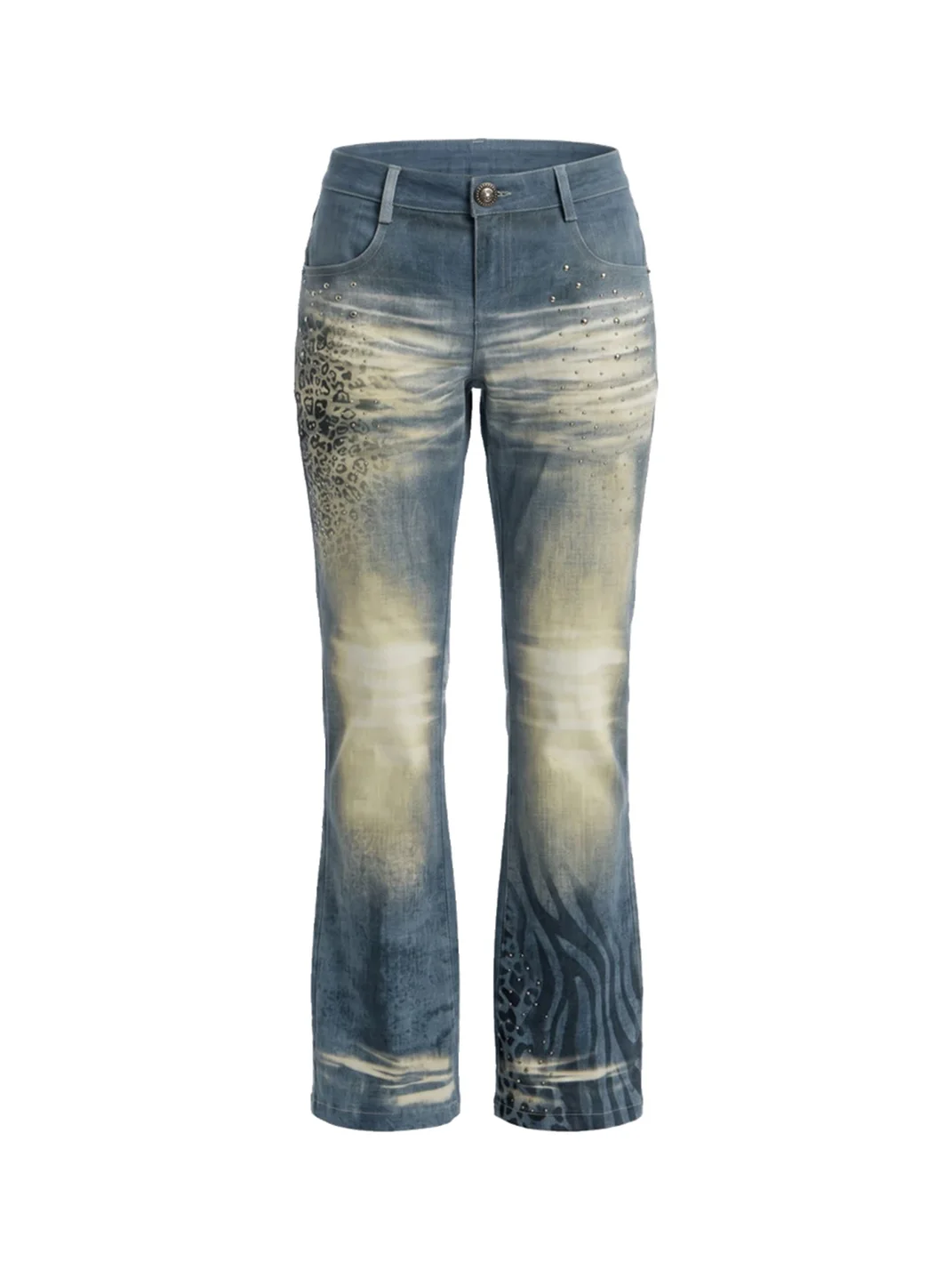 FayChui | Washed Animal Print Slim Flare Jeans
