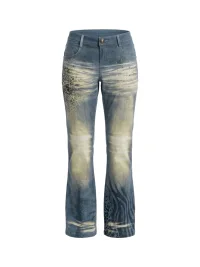 FayChui | Washed Animal Print Slim Flare Jeans