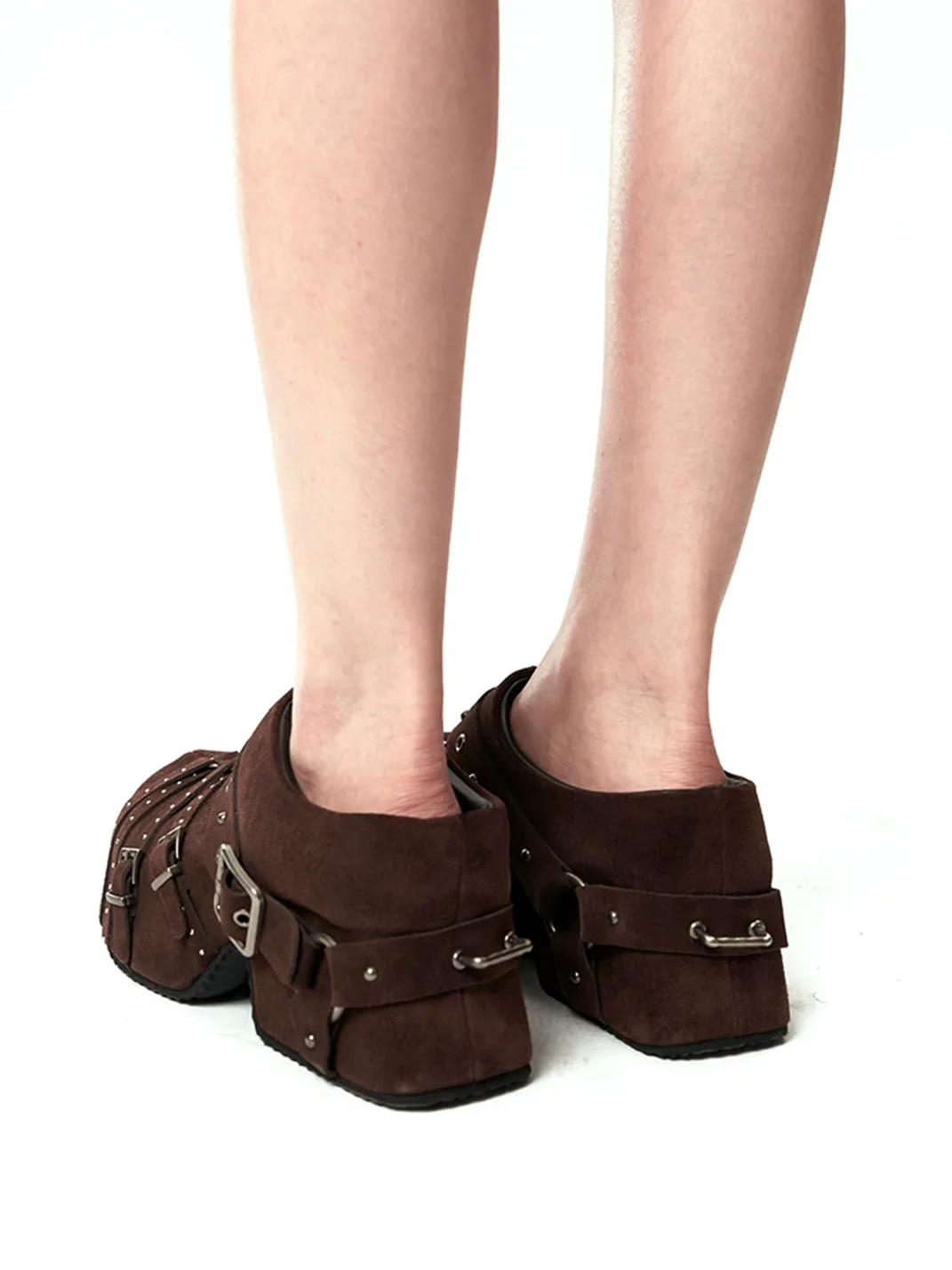 Arcadiagyal | Studded Buckle Platform Closed-Toe Mules