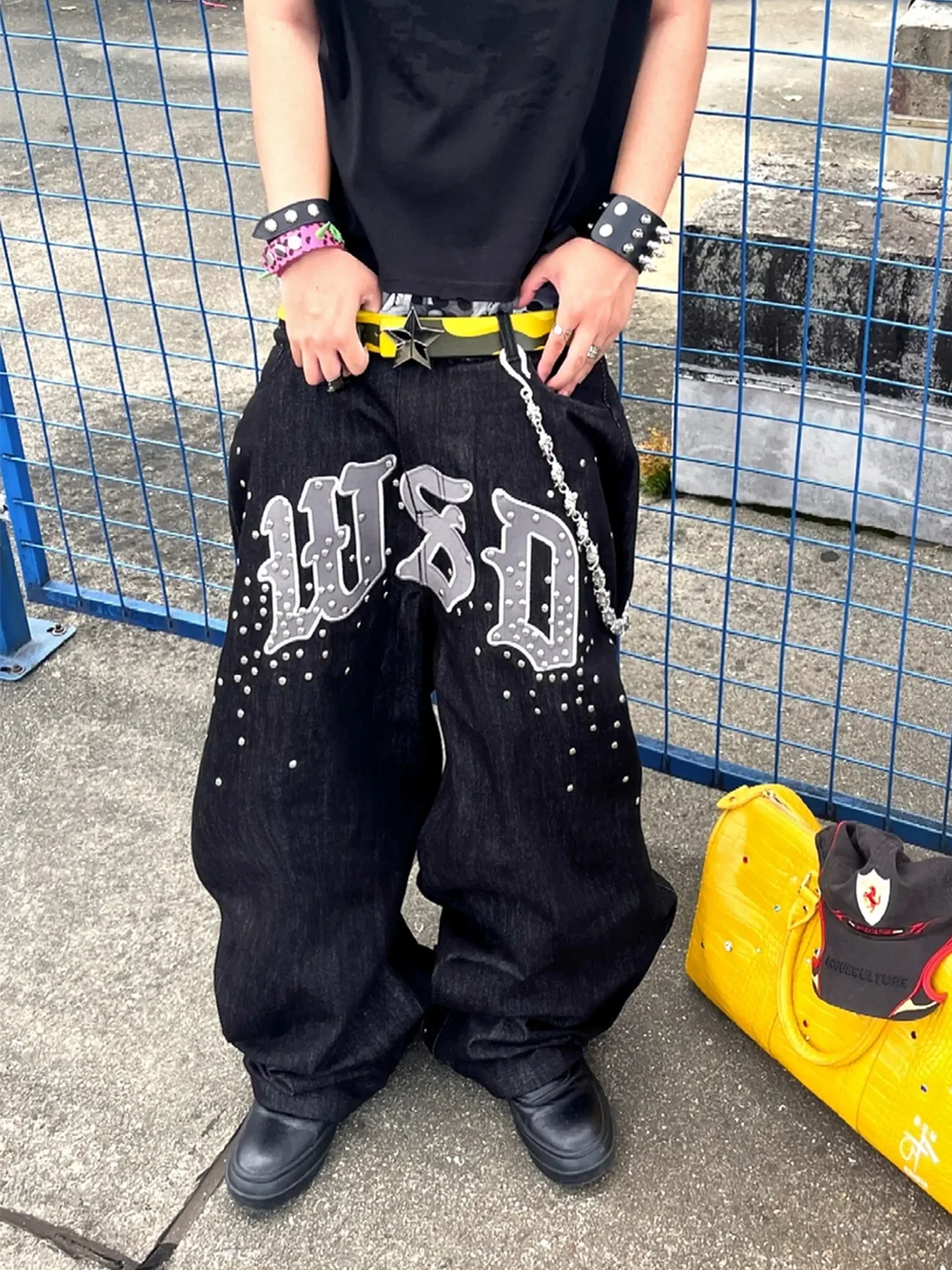 WASTED | Embroidered Studded Baggy Jeans