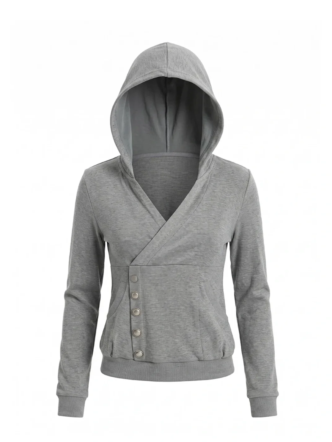FayChui | Cropped Wrap V-Neck Button Hoodie