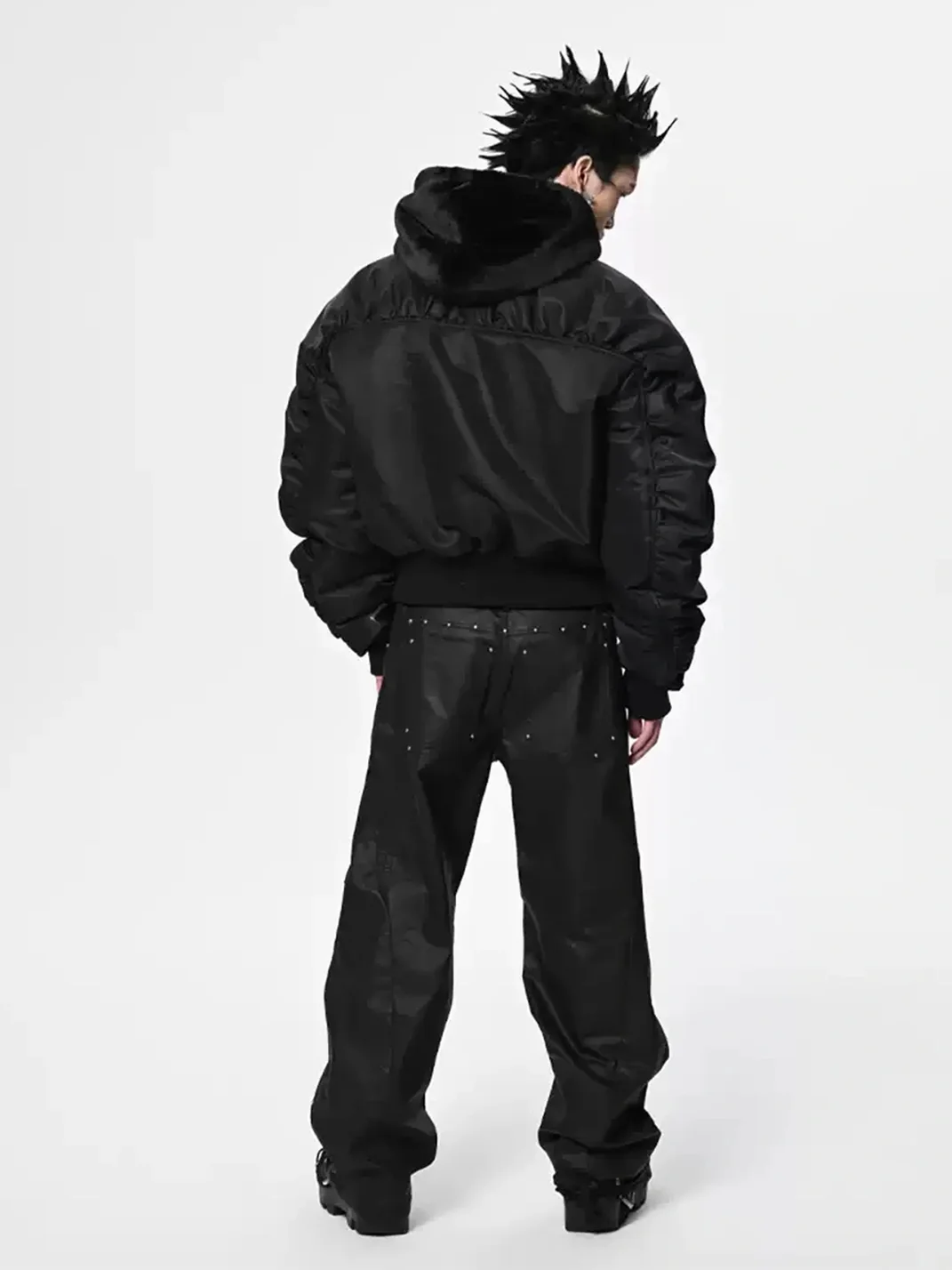 SAXGENWON | Cropped Hooded Faux Fur Bomber Jacket