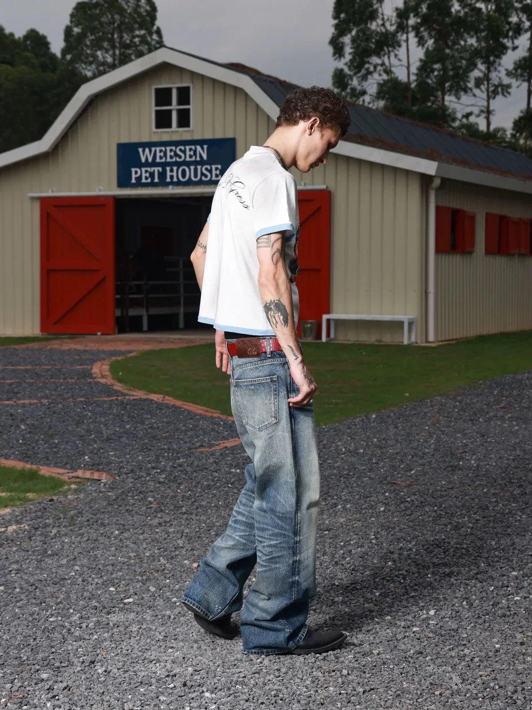 VOWPROGRESS | Washed Whiskered Loose Micro-Flare Jeans