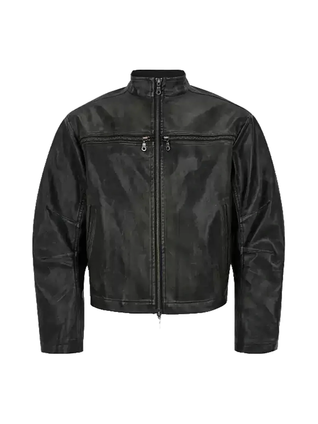 SAXGENWON | Distressed Cross-Zip Cropped Biker Jacket