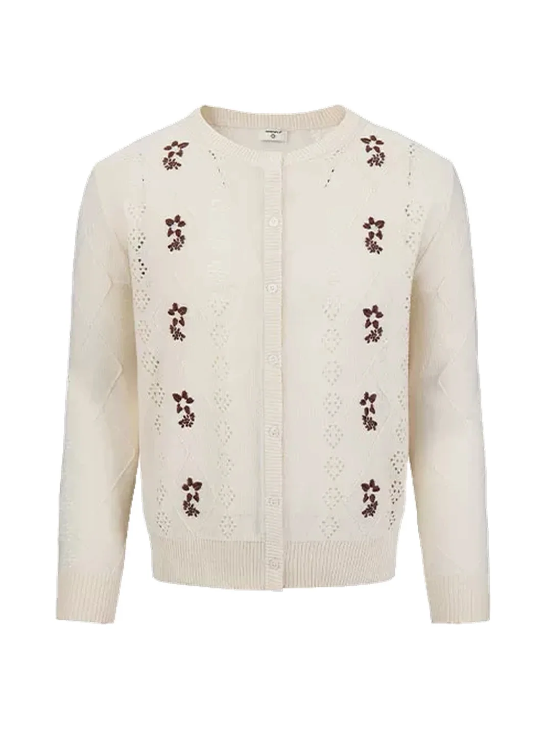 OPENFLY | Embroidered Openwork Long Sleeve Knit Cardigan