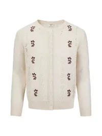 OPENFLY | Embroidered Openwork Long Sleeve Knit Cardigan