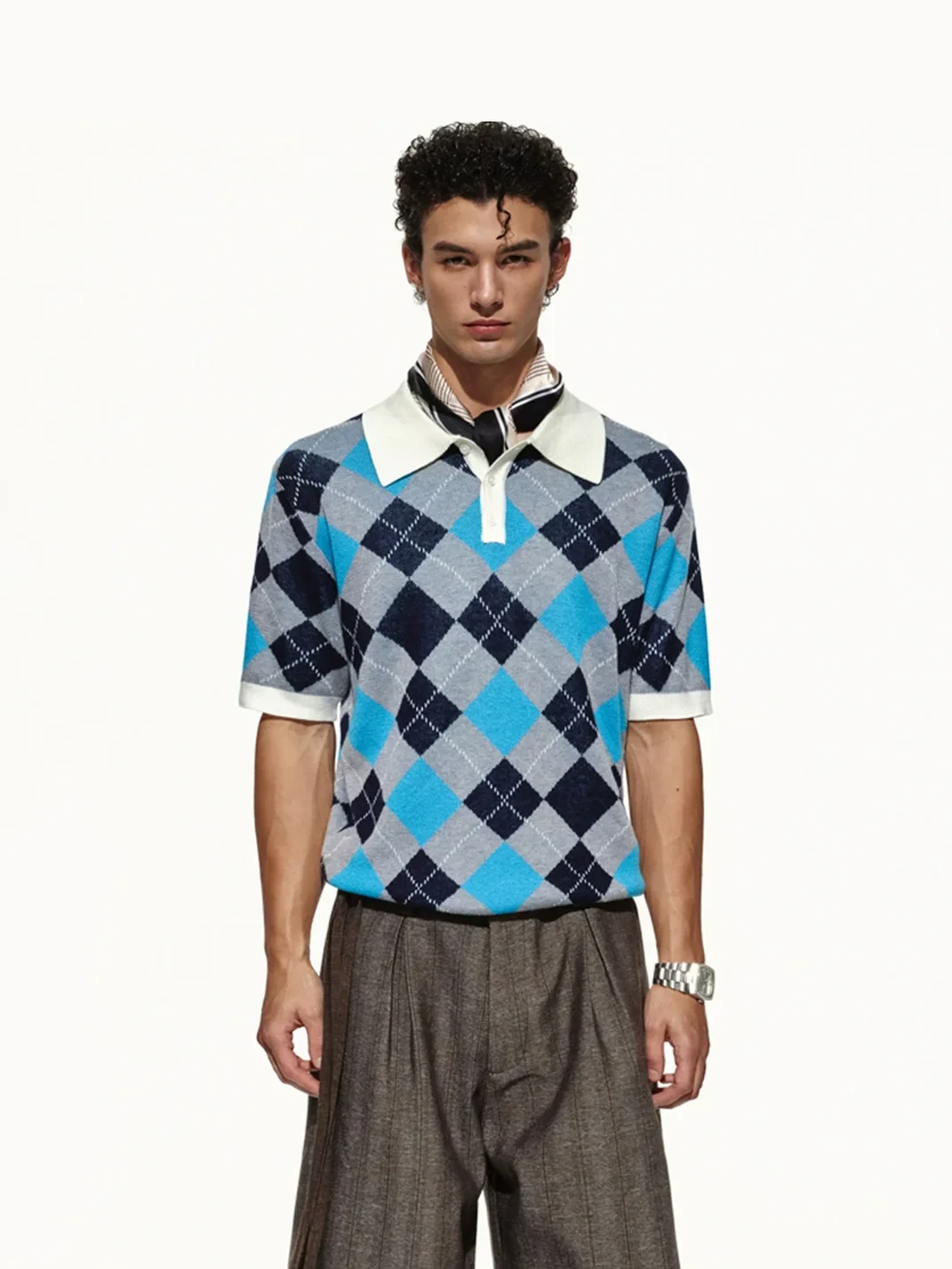 OPENFLY | Argyle Contrast Collar Knit Polo Shirt