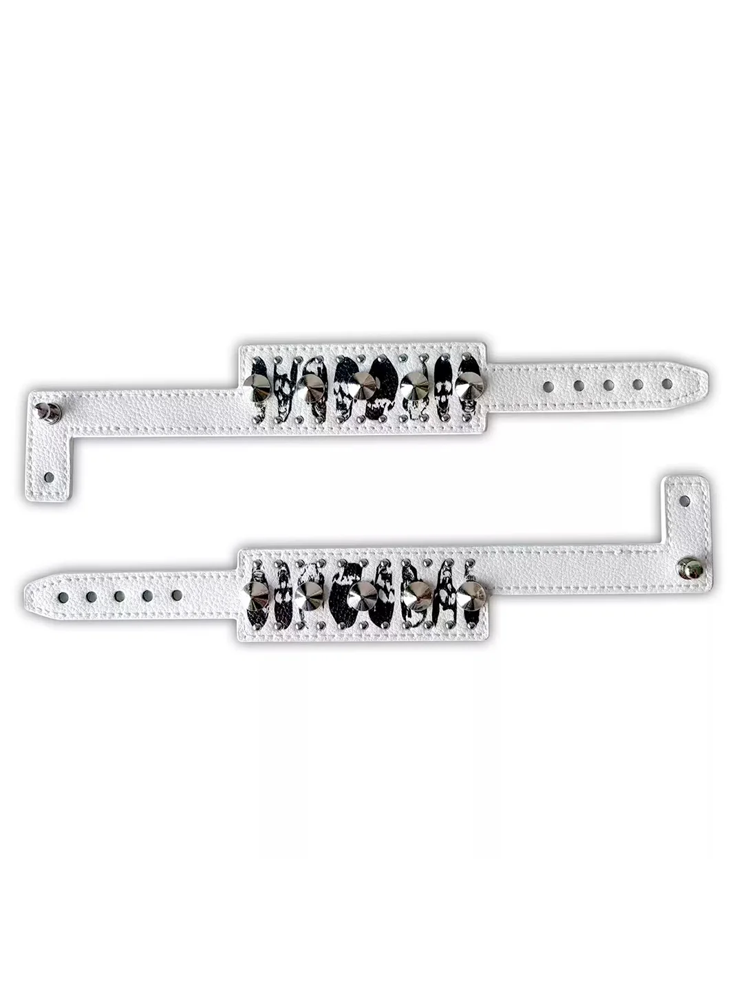 B0RN1NH3LL | Skull Print Studded Wristband Bracelet