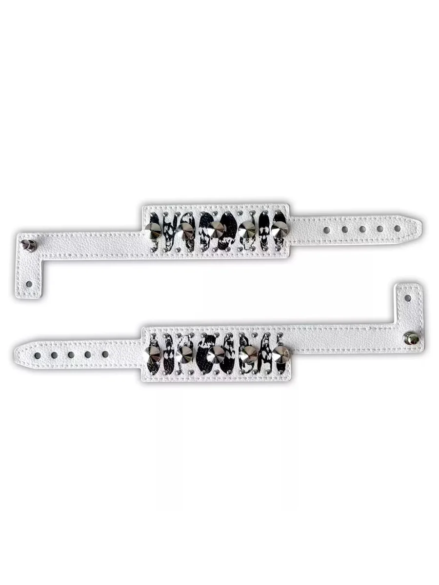 B0RN1NH3LL | Skull Print Studded Wristband Bracelet - 4