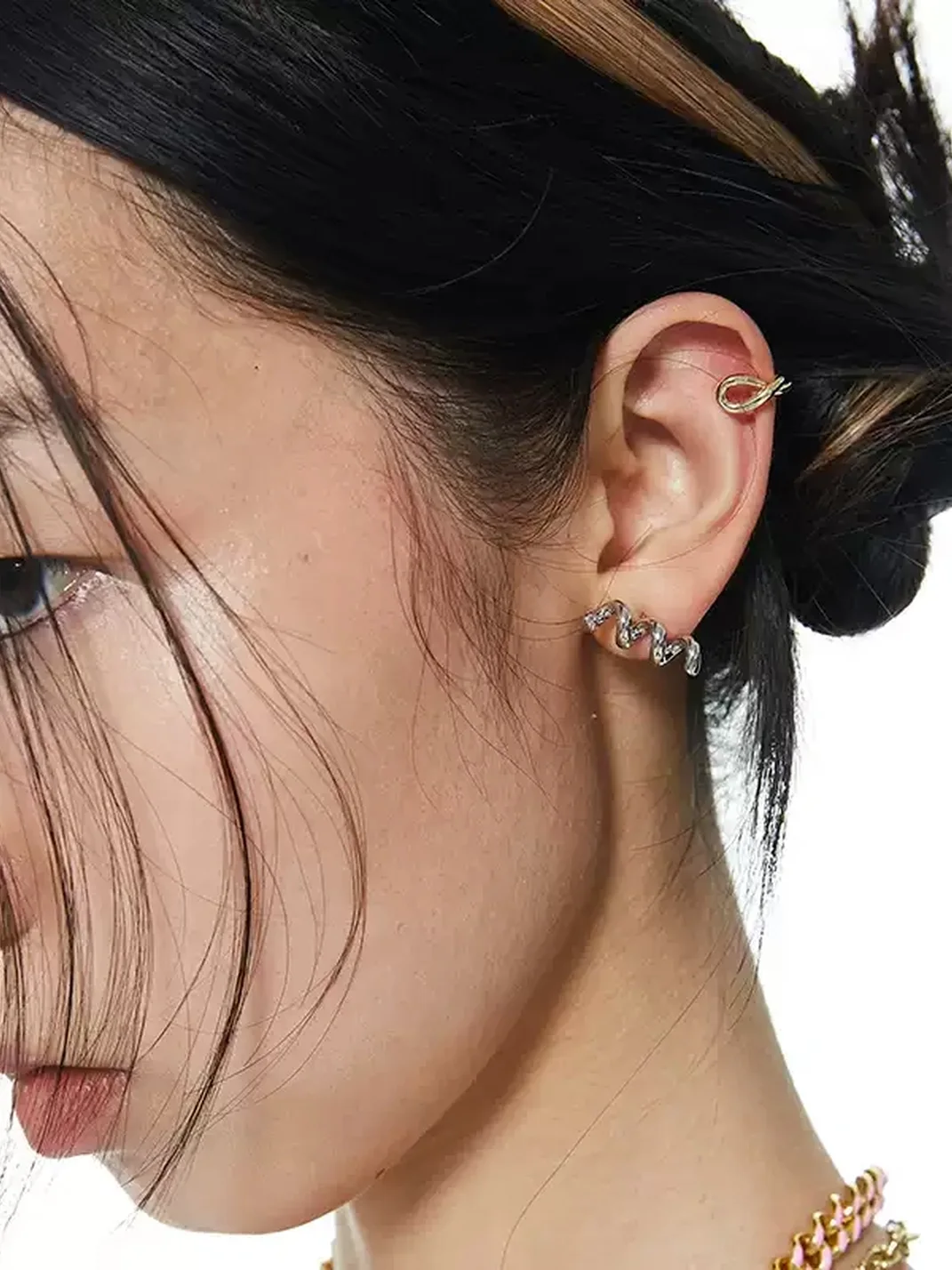 SchwarzGold | Asymmetric Spiral Stud And Clip Earrings