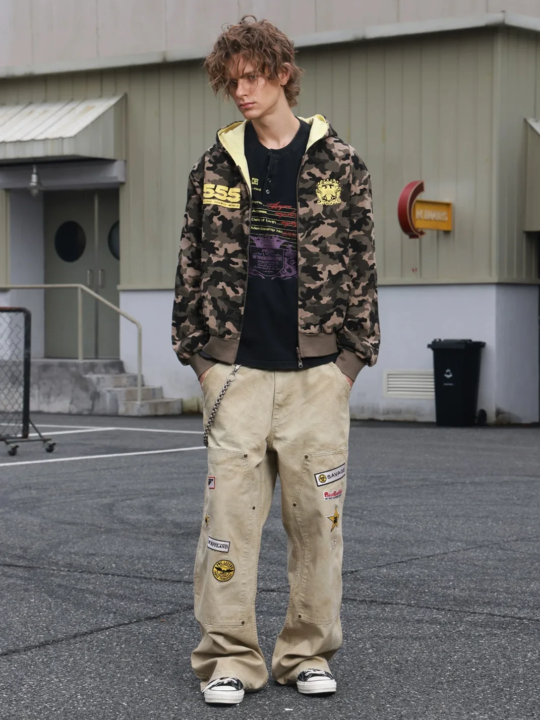 SAXGENWON | Distressed Embroidered Loose Straight Cargo Pants