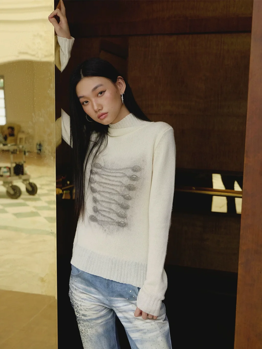 FayChui | Printed Slim Fit Cashmere Wool Turtleneck Sweater