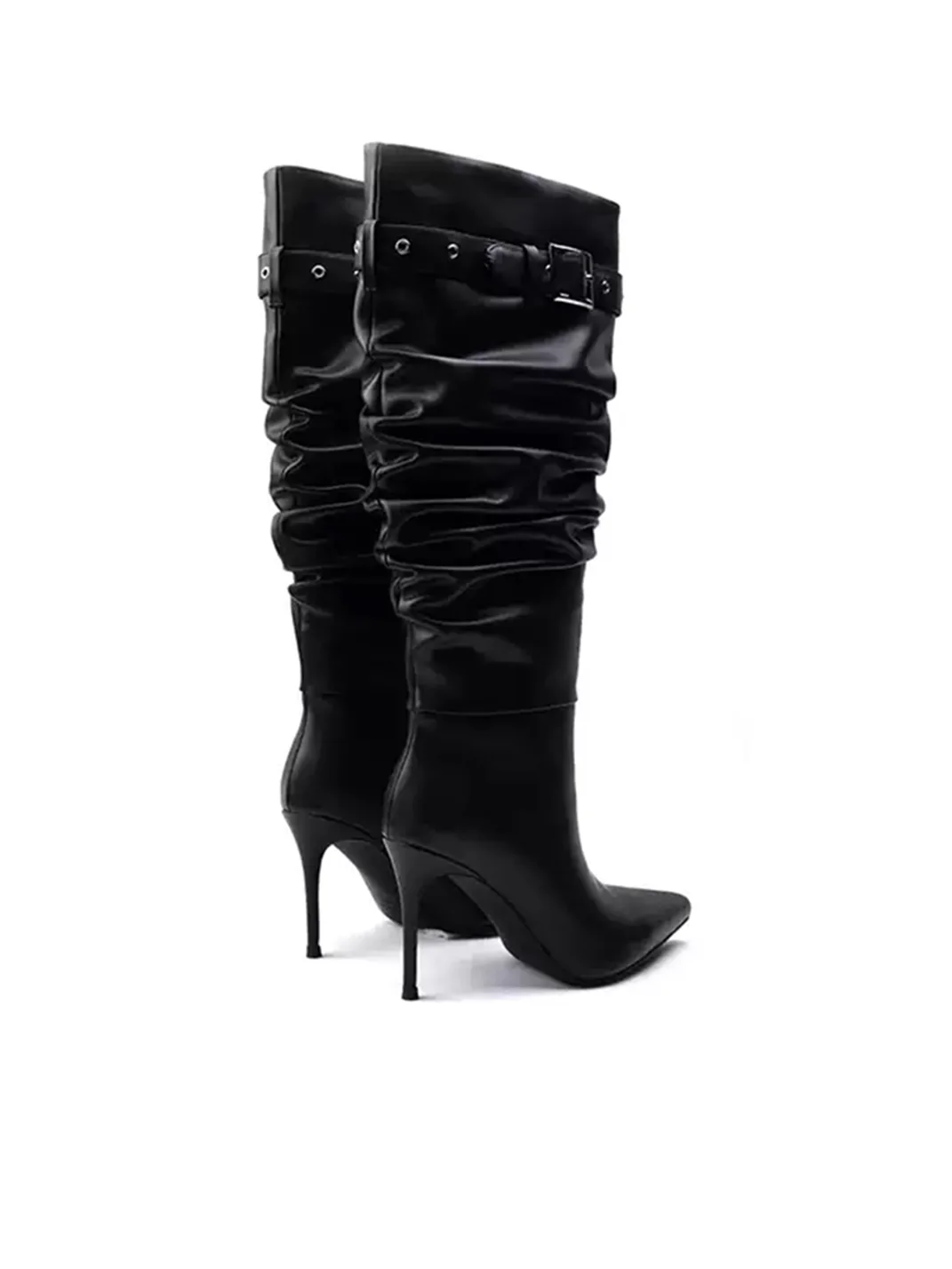 Colorful Bridge | Pleated Pointed-Toe Stiletto Tall Boots
