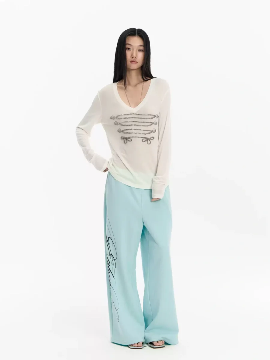 FayChui | Mint Green Printed Wide-Leg Straight-Leg Pants - 3