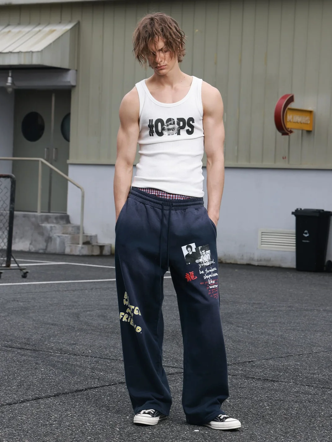 SAXGENWON | Washed Graphic Baggy Wide-Leg Sweatpants