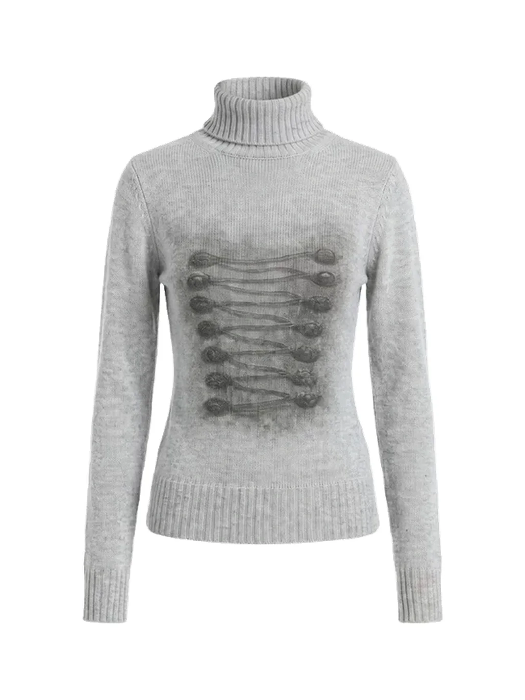 FayChui | Printed Slim Fit Cashmere Wool Turtleneck Sweater