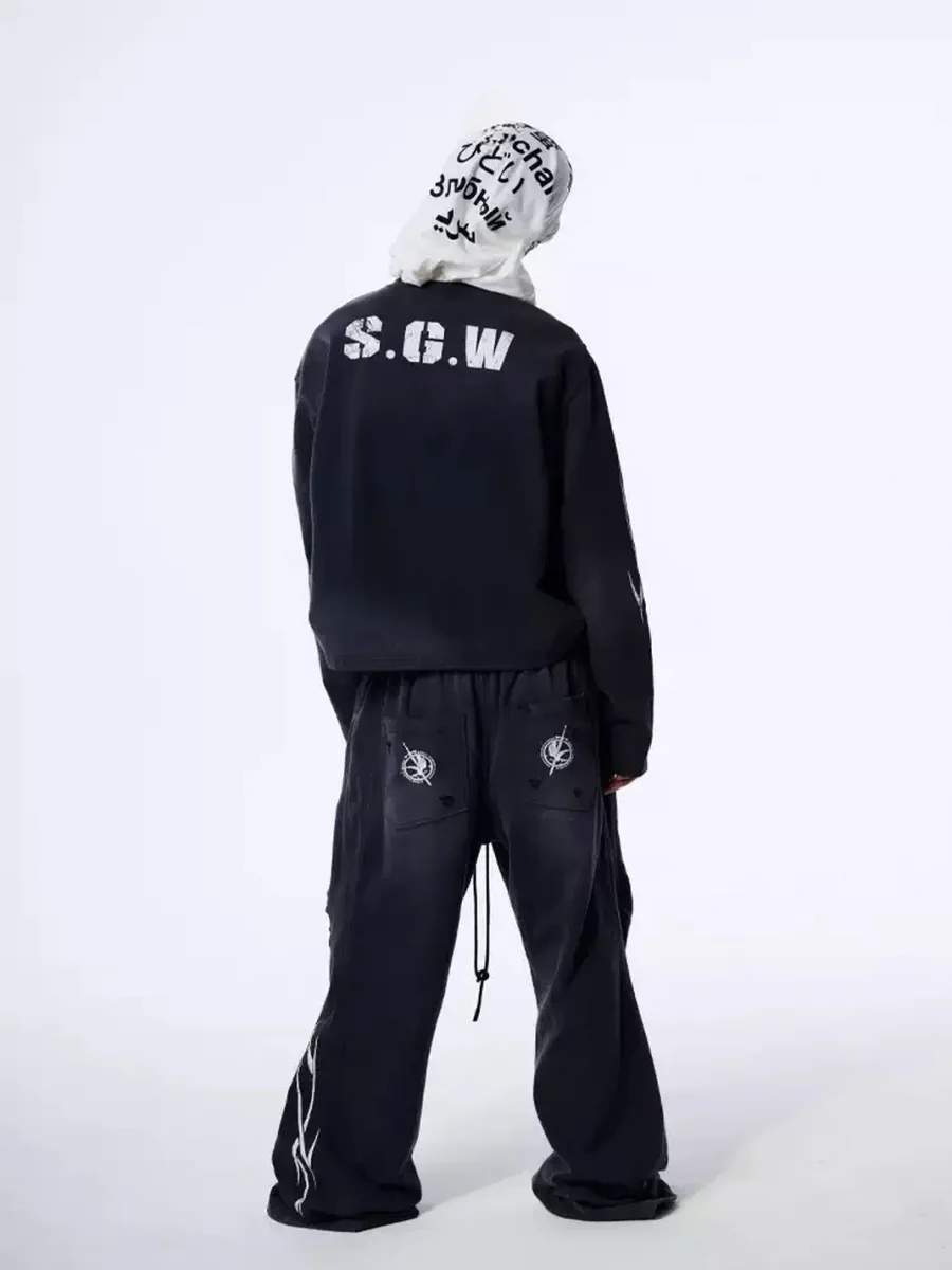 SAXGENWON | Washed Distressed Graphic Sweatshirt And Sweatpants Set - 3